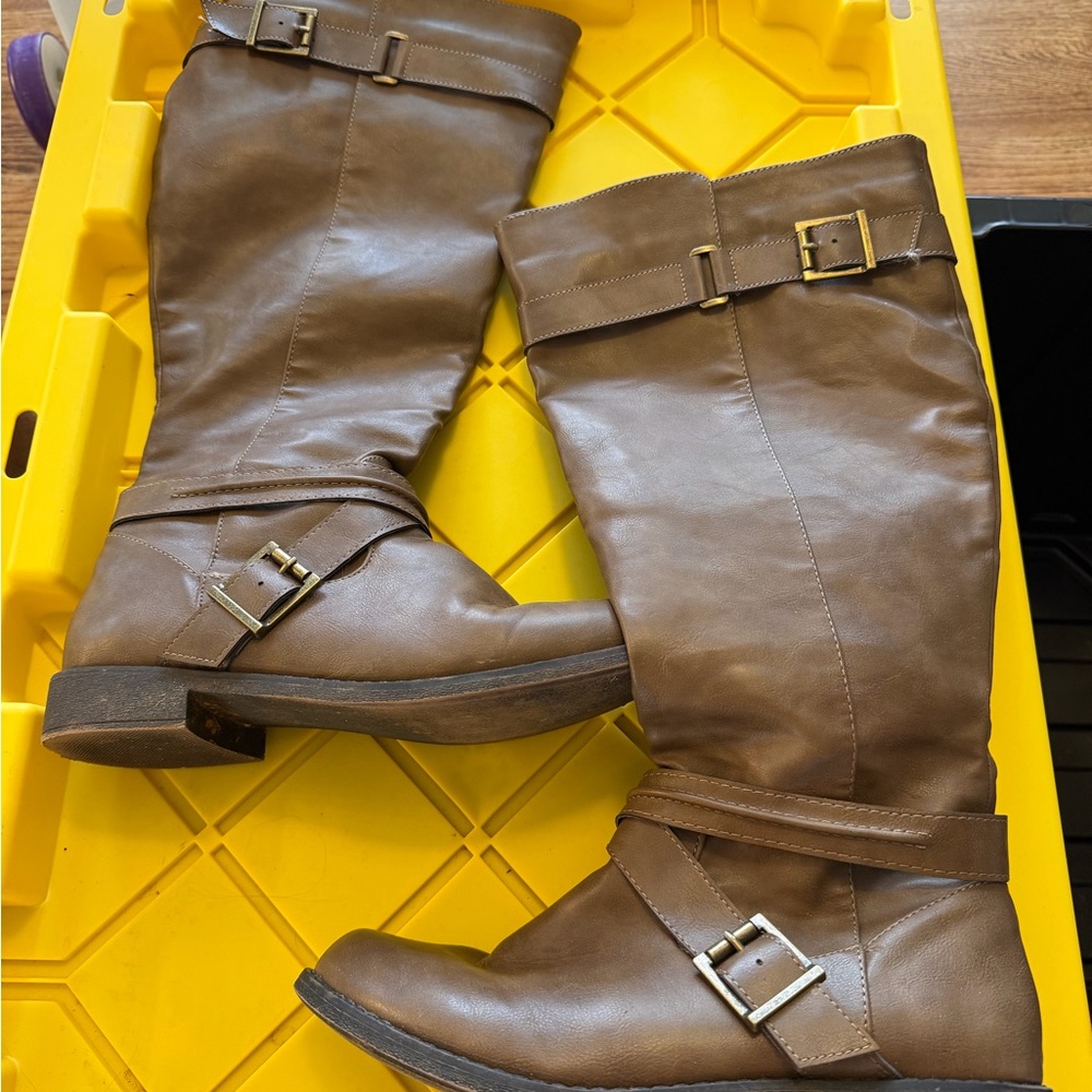 Brown Leather Knee-High Boots